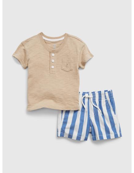 Levně Baby set tričko a pruhované kraťasy