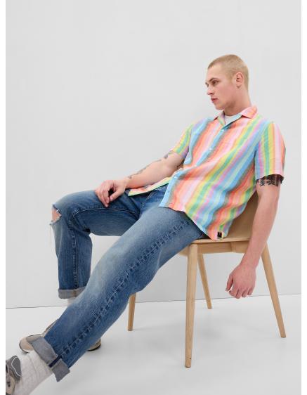Levně Lněná pruhovaná košile Unisex
