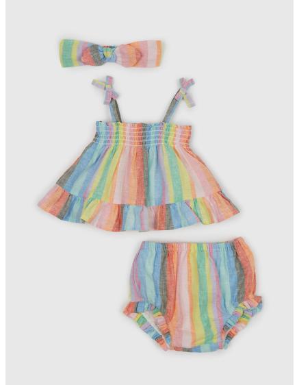Levně Baby lněný pruhovaný outfit