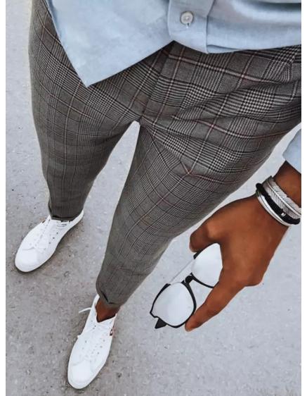 Pánské kostkované kalhoty chinos SIMPLY světle šedé