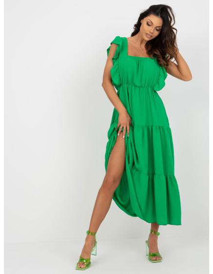 Dámské šaty s nařasenými rukávy midi VALERIA zelené