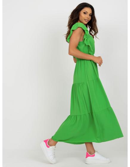 Dámské šaty s volánem letní midi LEONARDA světle zelené