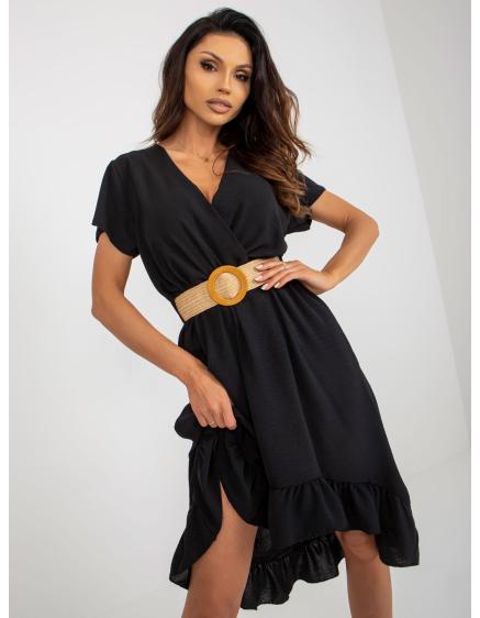 Dámské šaty s volánem a asymetrickým střihem VIRGINIA černé