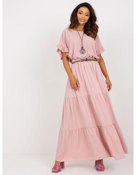 Dámská sukně s volánem a páskem maxi KRISTA světle růžová