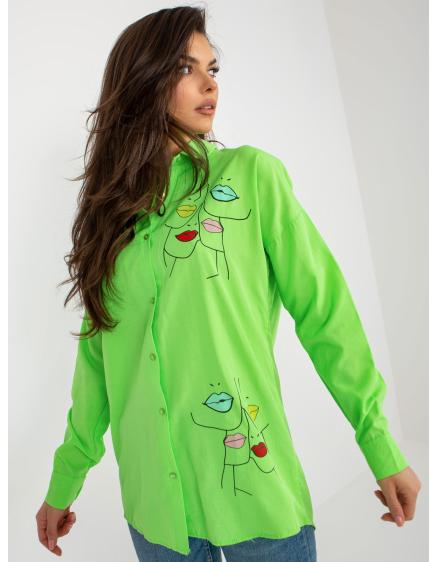 Levně Dámská košile oversize s potiskem PROKOPA světle zelená
