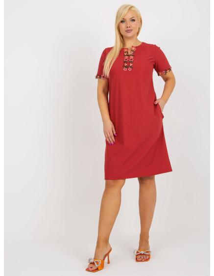 Levně Dámské šaty s krajkou bavlněné plus size AKITA bordó