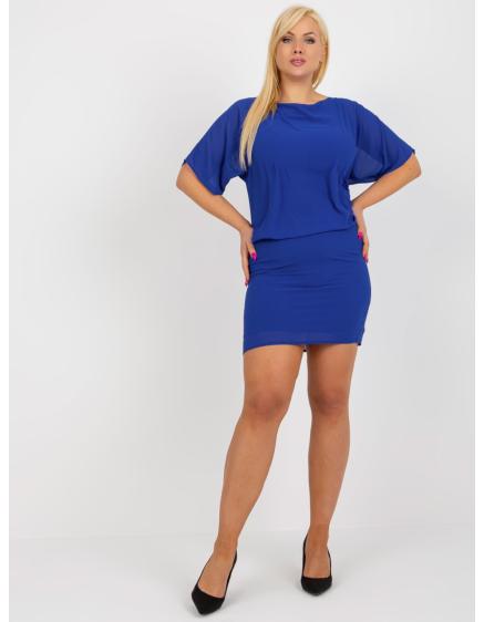 Levně Dámské šaty plus size s elastickým pasem mini DINA kobaltové