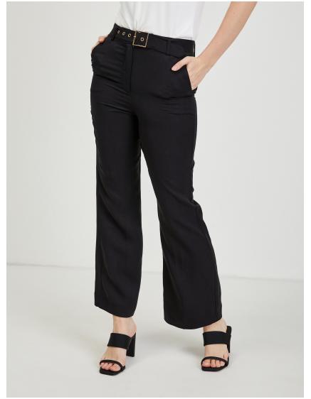 Černé dámské široké kalhoty s příměsí lnu