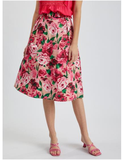 Růžová dámská květovaná sukně