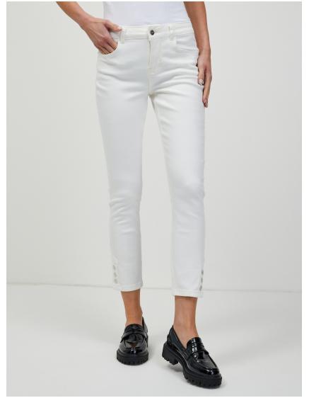 Bílé zkrácené skinny fit džíny