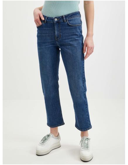 Tmavě modré dámské zkrácené straight fit džíny