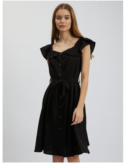Černé dámské šaty s příměsí lnu