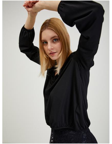 Levně Černá dámská halenka s krajkou