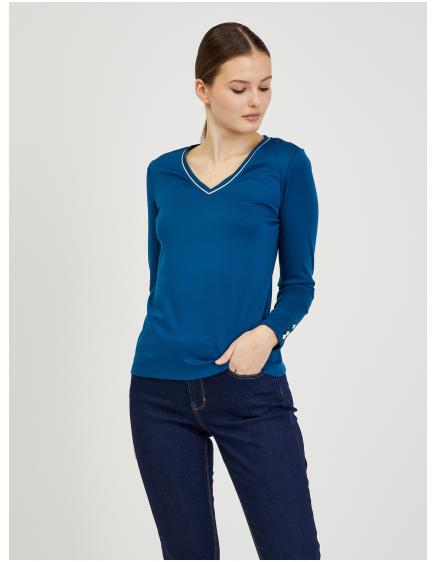 Modré dámské tričko s dlouhým rukávem