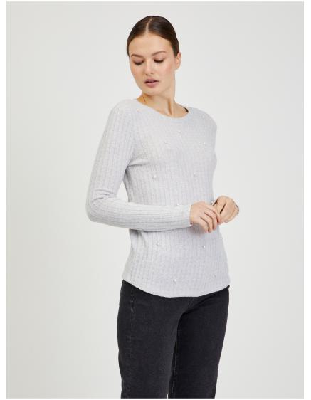 Světle šedý dámský žebrovaný svetr