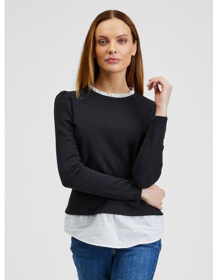 Černý dámský svetr s košilovou vsadkou