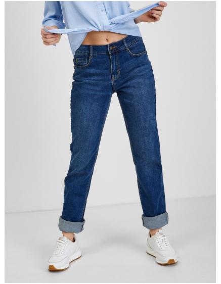 Modré dámské straight mid waist džíny