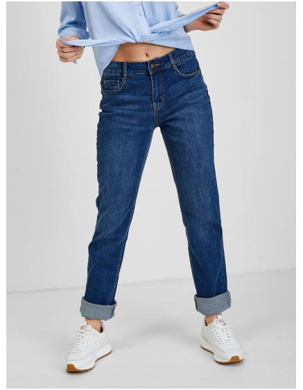 Levně Modré dámské straight mid waist džíny
