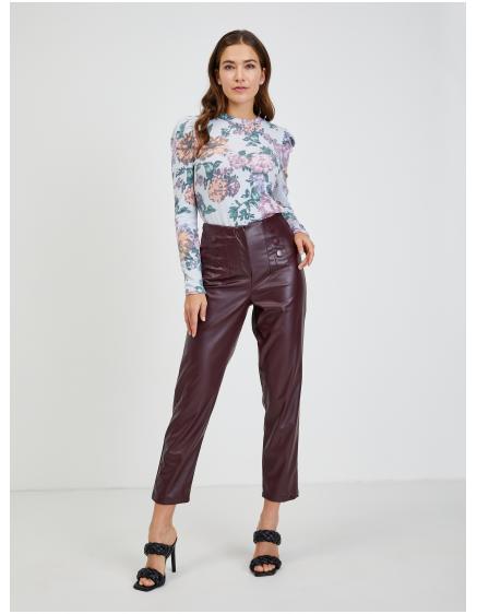 Vínové dámské koženkové kalhoty