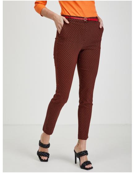 Černo-červené dámské vzorované kalhoty