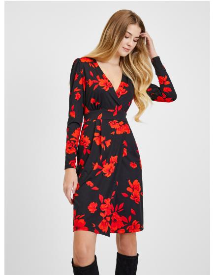 Červeno-černé dámské květované šaty