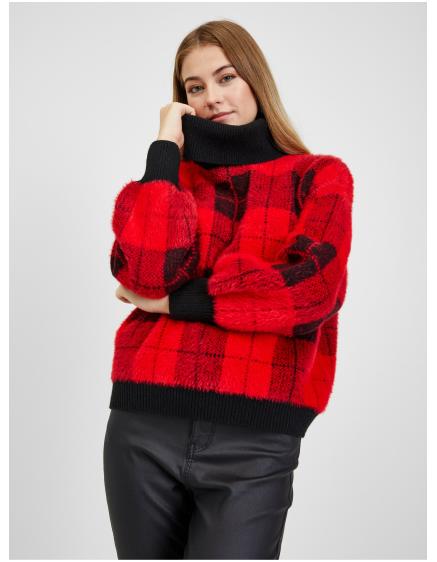 Černo-červený dámský kostkovaný svetr