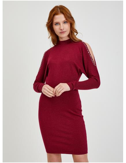 Vínové dámské svetrové šaty s průstřihy