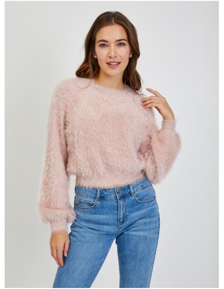 Růžový dámský svetr s balonovými rukávy