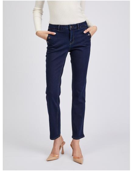 Tmavě modré dámské straight fit džíny