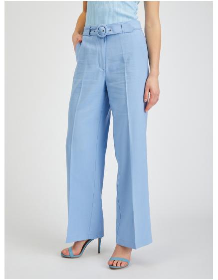 Světle modré dámské široké kalhoty s páskem