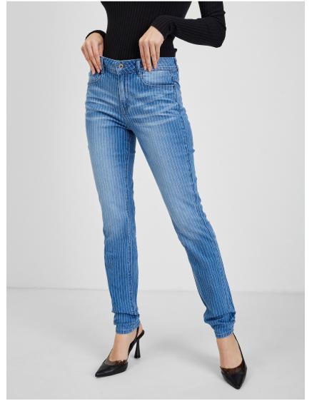 Modré dámské pruhované slim fit džíny