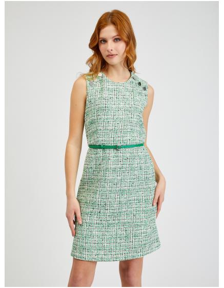 Zelené dámské vzorované šaty s páskem