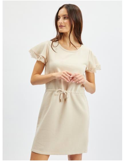Béžové dámské mikinové šaty s krajkou