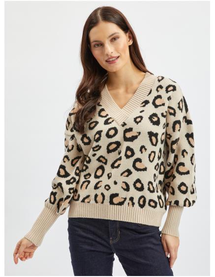 Béžový dámský vzorovaný svetr
