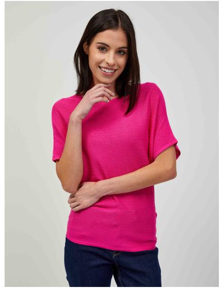 Tmavě růžový lehký vzorovaný svetr s krátkým rukávem ORSAY M