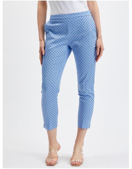 Modré dámské puntíkované zkrácené kalhoty