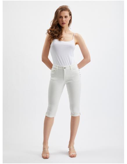 Bílé dámské zkrácené džíny
