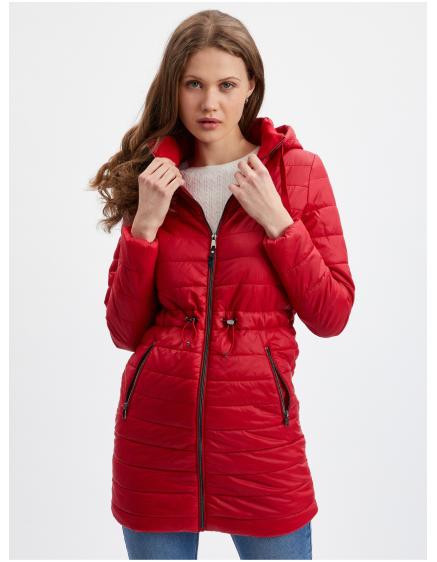 Červený dámský prošívaný kabát