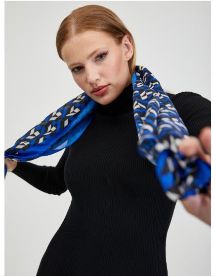 Modro-černý dámský vzorovaný šátek