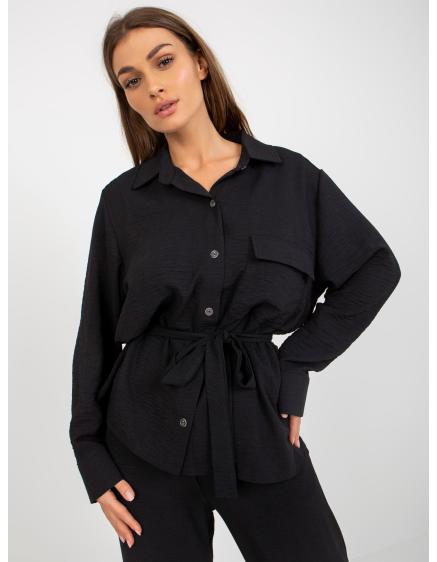 Levně Dámské tričko oversize s límečkem DANIELA černá