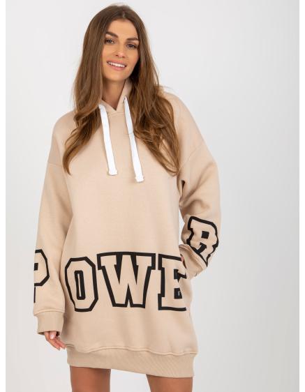 Levně Dámské šaty s nápisem mini teplákové JITKA béžové