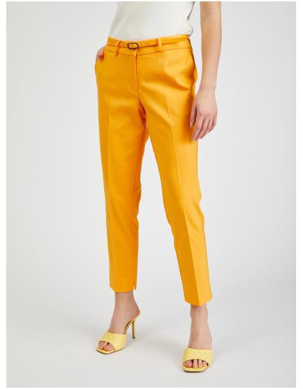 Oranžové dámské zkrácené kalhoty s páskem