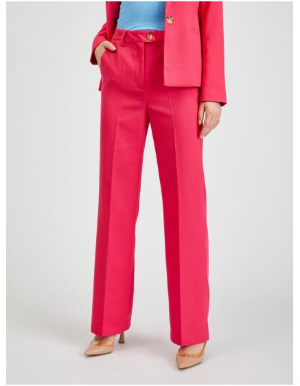 Tmavě růžové dámské flared fit kalhoty