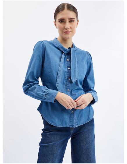 Modrá dámská džínová košile s ozdobným detailem