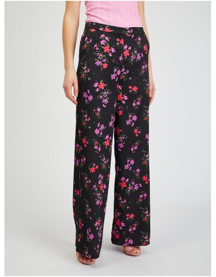 Černé dámské květované široké kalhoty ORSAY 38