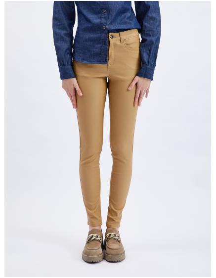 Levně Hnědé dámské skinny fit kalhoty
