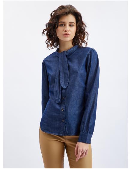 Tmavě modrá dámská džínová košile s ozdobným detailem
