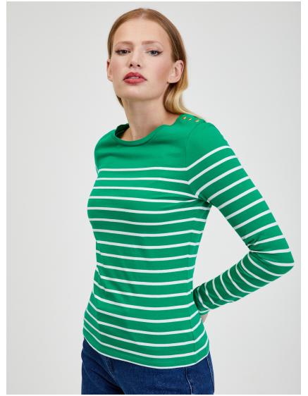 Bílo-zelené dámské pruhované tričko