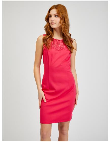 Tmavě růžové dámské pouzdrové šaty s krajkou