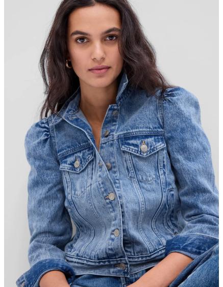 Džínová bunda s nabíranými rukávy